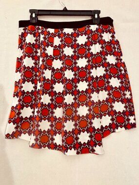 Tibi New York Silk Printed Shorts Womens Size 10 Orange Blue Ivory Pleated Side